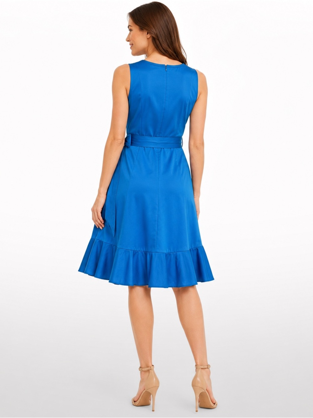 Talbots Petite 2P Blue Embroidered Sateen Fit & Flare Dress - Picture 3 of 11